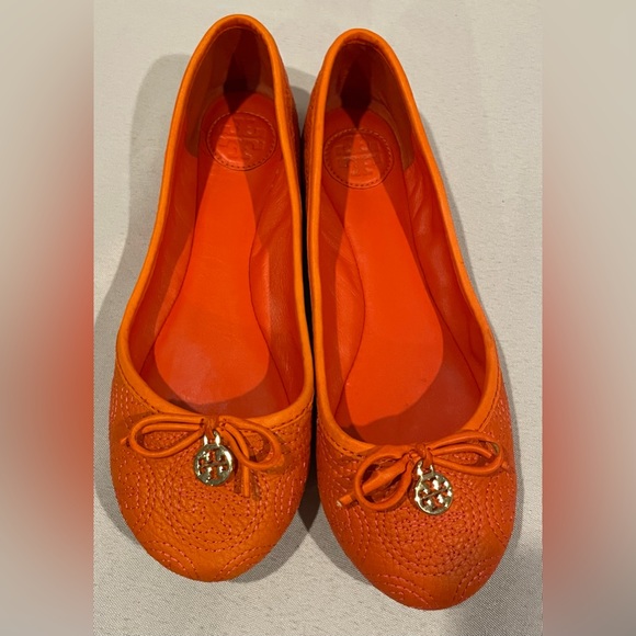 TORY BURCH Chelsea Pink Stitched Logo Ballerina Flat Orange Women’s Size 6.5 - Picture 5 of 8